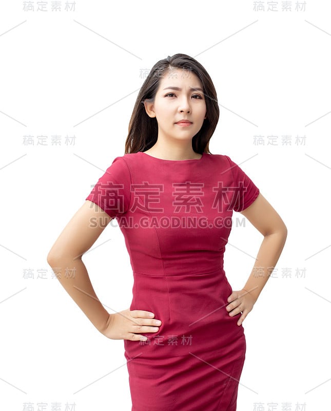 自信的亚洲女人好看的红色衣服。