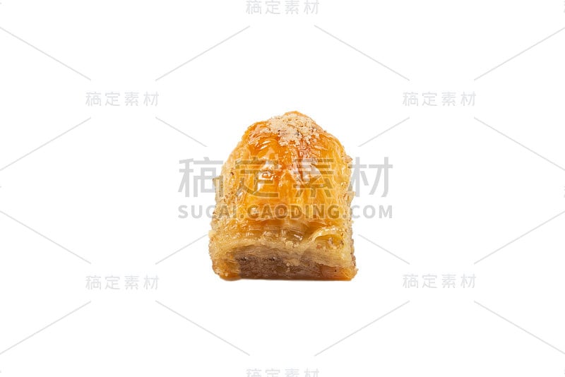 美味的甜果仁蜜糕孤立在白色的背景。