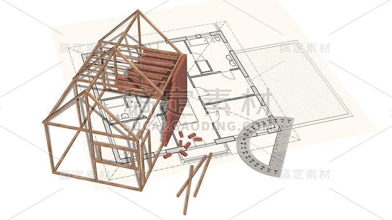 房屋工程-在蓝图上建造的房屋-建筑业工程