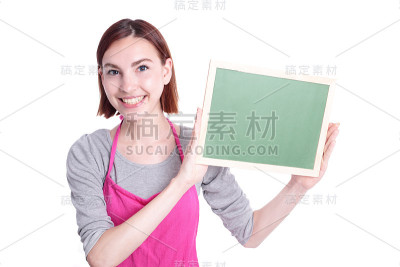 快乐的年轻妇女家庭主妇显示