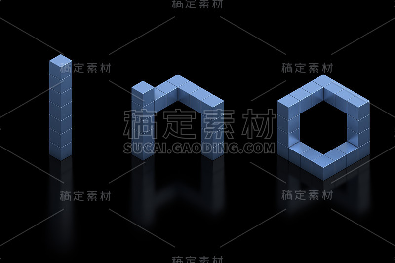 立方体3d字体字母L, N, O