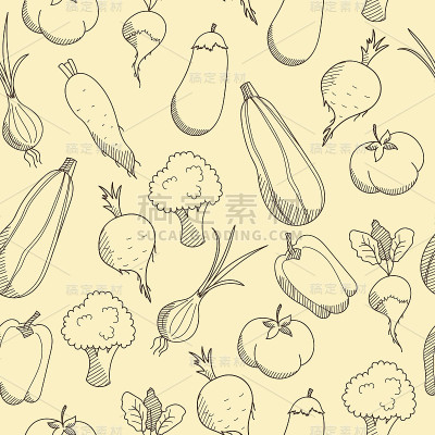 素描蔬菜无缝图案