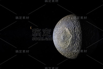 土卫一卫星，土星的卫星，在外太空运行。三维渲染