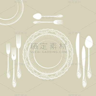 一套白色背景的餐具