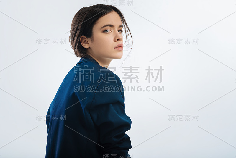 令人愉快的沉思女人等待爱人