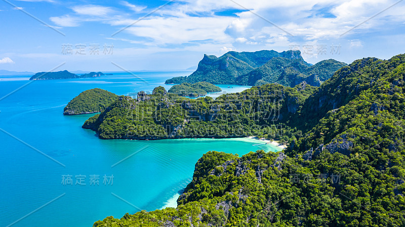 生态系统和健康环境的概念和背景，鸟瞰图昂通国家海洋公园在苏梅岛，苏梅岛，泰国素拉他尼。