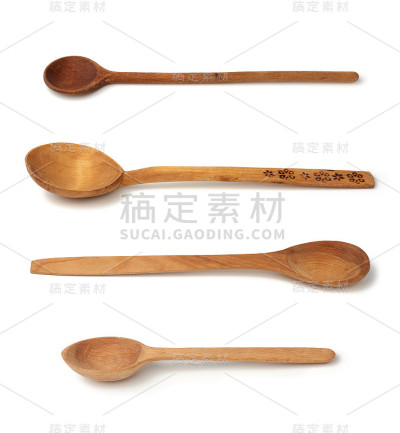 木制复古勺子与长柄孤立在白色背景