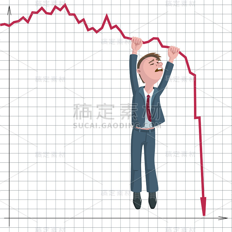 他陷入了金融危机，跌落的箭头图表。