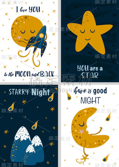 set of cards with the moon part 1 - vector illustr