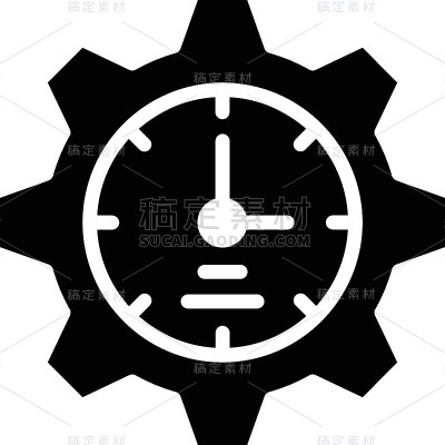 日常工作时间管理理念，人力资源管理符号在白色背景，齿轮内时钟矢量字形图标设计，办公室计时标志