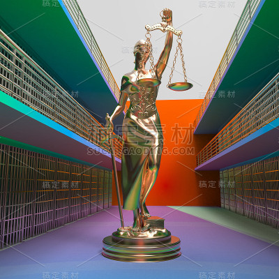 监狱酒吧和正义女神的3d渲染