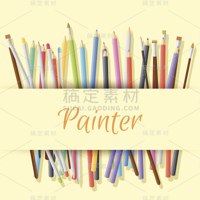 一套在背景上有阴影的彩色铅笔