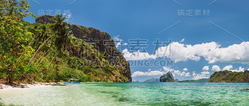 El Nido，巴拉望岛，菲律宾。全景式的美丽热带岛屿，放松的寒冷享受夏天。节日假期的概念