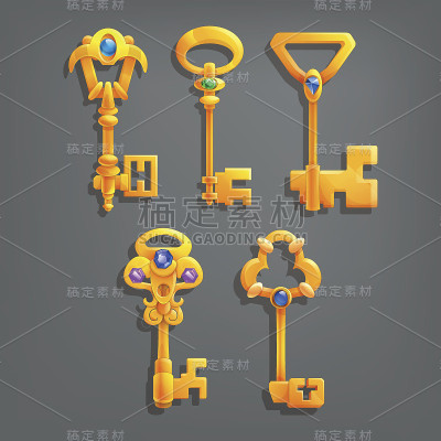 金卡通钥匙。矢量插图。