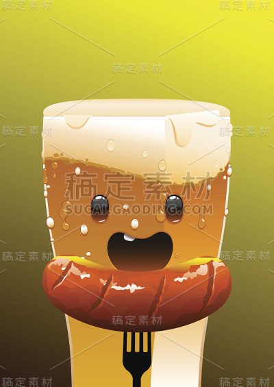 一杯冰凉的啤酒和香肠