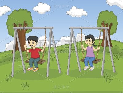孩子们在公园里玩秋千