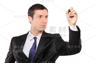 年轻的商人拿着一支笔