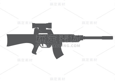 武器是平面风格的矢量。自动步枪，机关枪。突击步枪。在白色背景上收集武器。武器概念为您的设计。