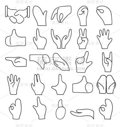 手集合集手绘矢量线艺术插图