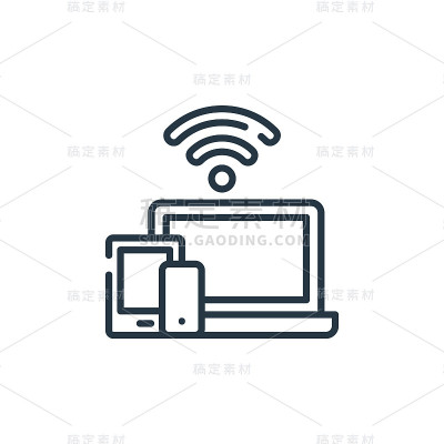 Wifi图标矢量数字学习概念。细线插图的wifi可编辑的笔触。Wifi线性标识用于网页和移动应用程序