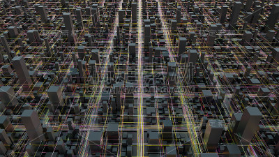 电子大型城市;城市和未来的技术概念，原始的3d渲染
