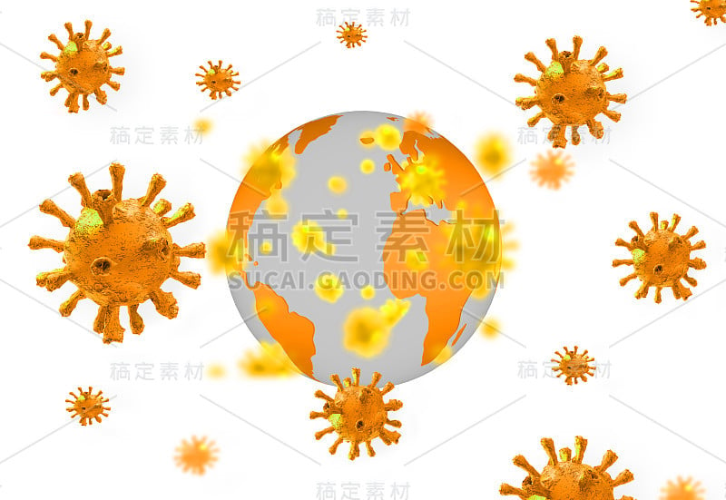 病毒COVID-19冠状病毒大流行地球地球隔离- 3d渲染