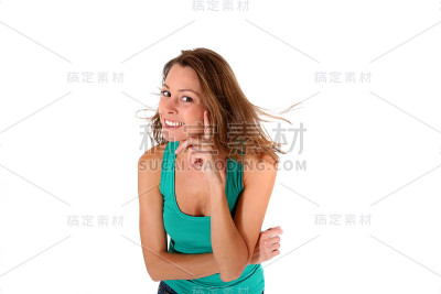 女人用手指向上
