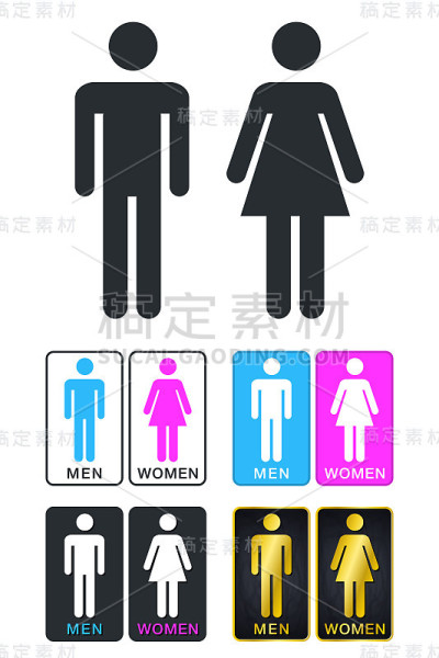厕所标志。厕所门牌图标。男人和女人矢量符号