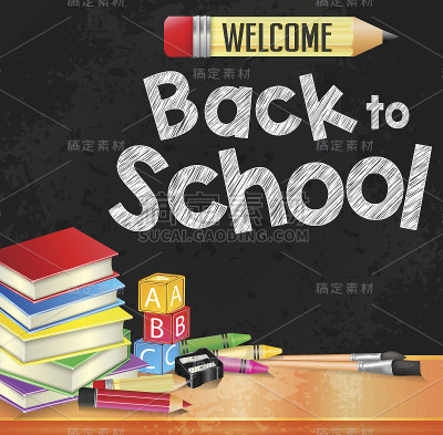 欢迎回到学校，文字写在黑板纹理