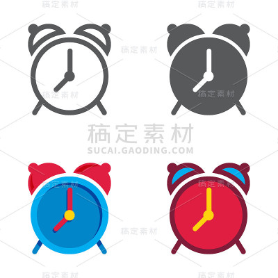 闹钟设计图标集。矢量插图。
