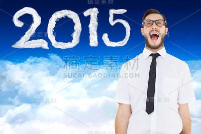 极客年轻商人大声喊叫的合成图像
