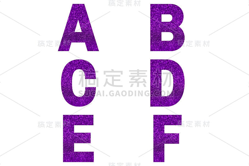 字母a, b, c, d, e, f以紫罗兰色为背景。