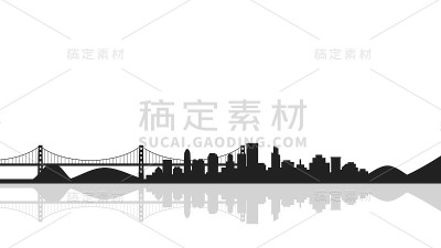 城市景观背景有桥，城市剪影