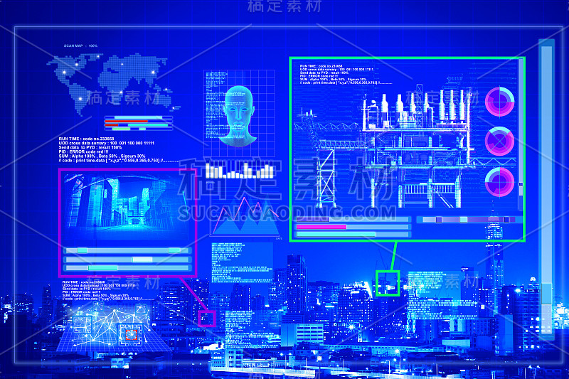 未来虚拟图形人工智能搜索位置在电脑屏幕上，插画图片