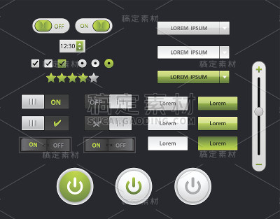 Web UI元素。按钮，开关，栏，电源按钮，滑块。
