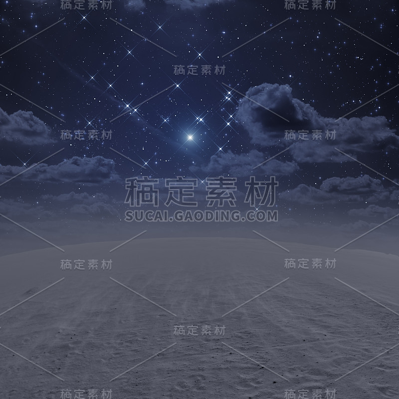 从沙漠看月亮和星星。