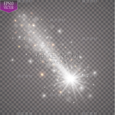 带有大尘埃的明亮彗星。流星。发出光的效果。矢量图