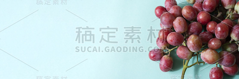 横幅葡萄，蓝色背景，浆果，新鲜水果照片。