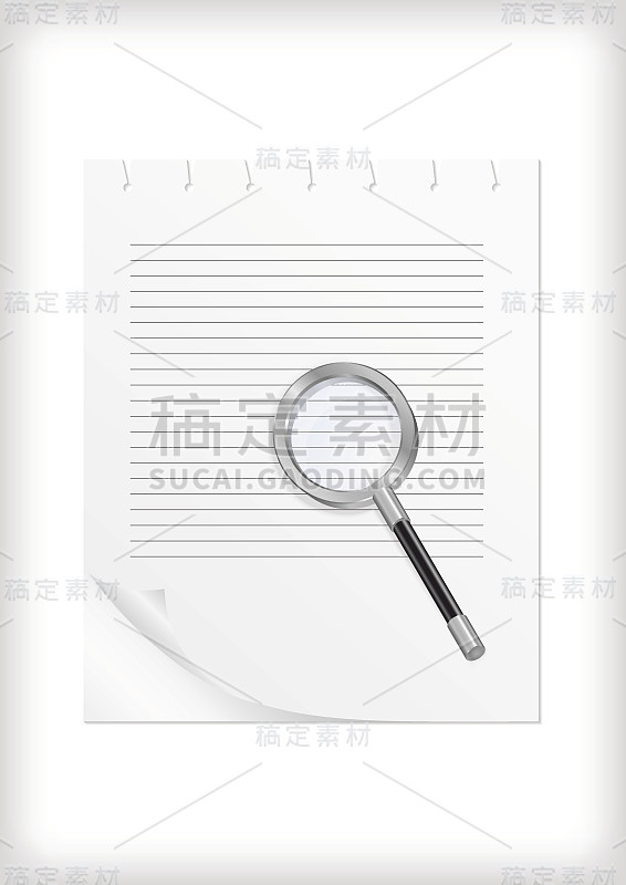 Magnifying glass with sheet of paper