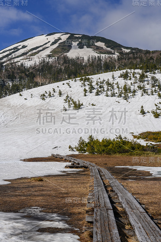 春天从熊泽渡城(Kumazawatashiro)看到的旭门武山(muuchigatake)