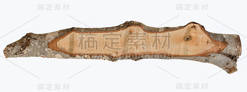 带树皮边的孤立粗锯红枫木板