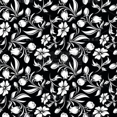 无缝黑白花图案。矢量插图。