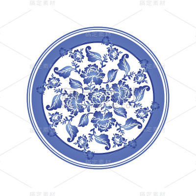 Gzhel俄罗斯民族模式。复古的碎花点缀。12月圆