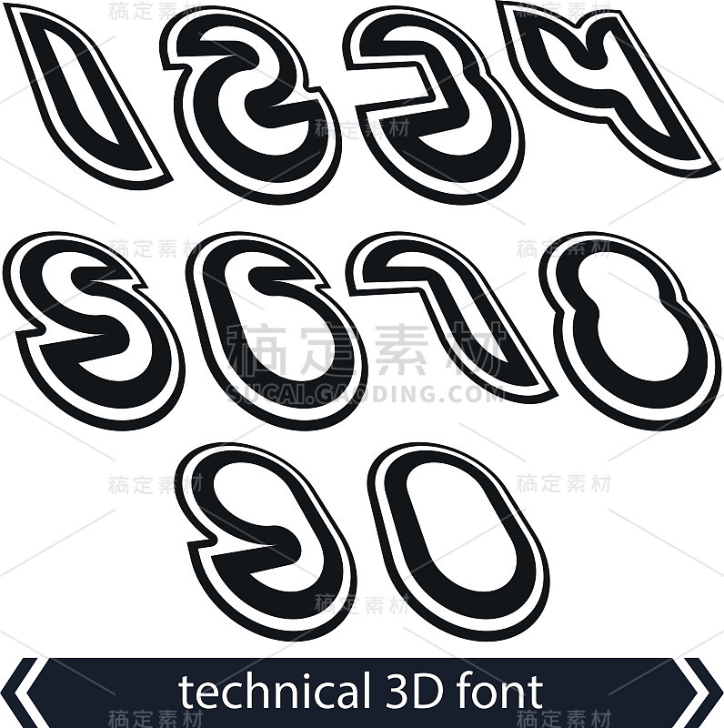 复古风格的圆形数字，技术3D数字