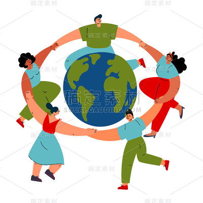 不同的人在地球上跳舞