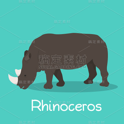 犀牛插图卡通天蓝色的背景