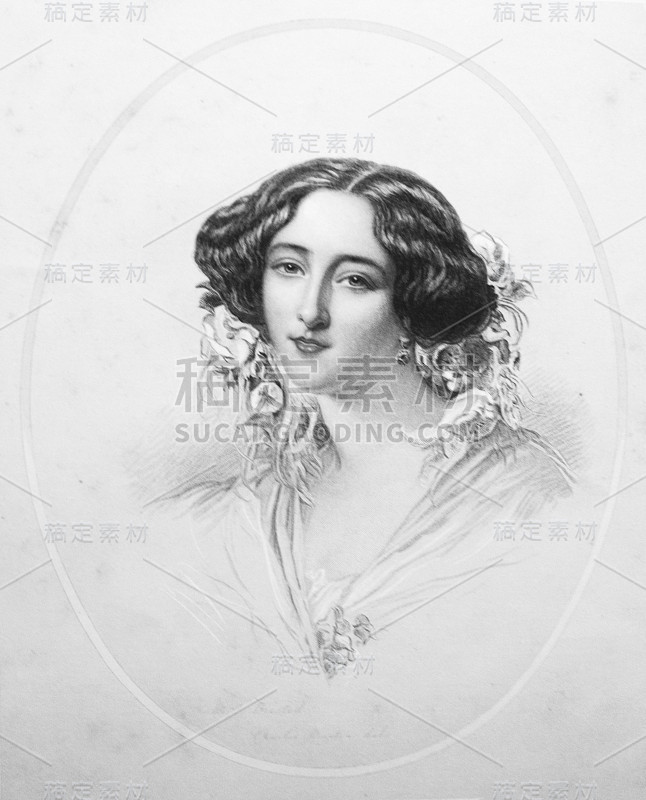 《美丽女孩的肖像》，出自柯克兰的旧书《居家美人》，1852年，纽约