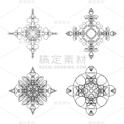 一套曼荼罗着色书。抗应力治疗装饰圆形装饰品。神圣几何设计集