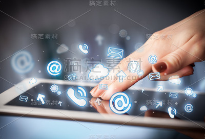 手触式平板电脑，社交媒体概念