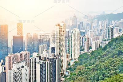 上午香港市区全景鸟瞰